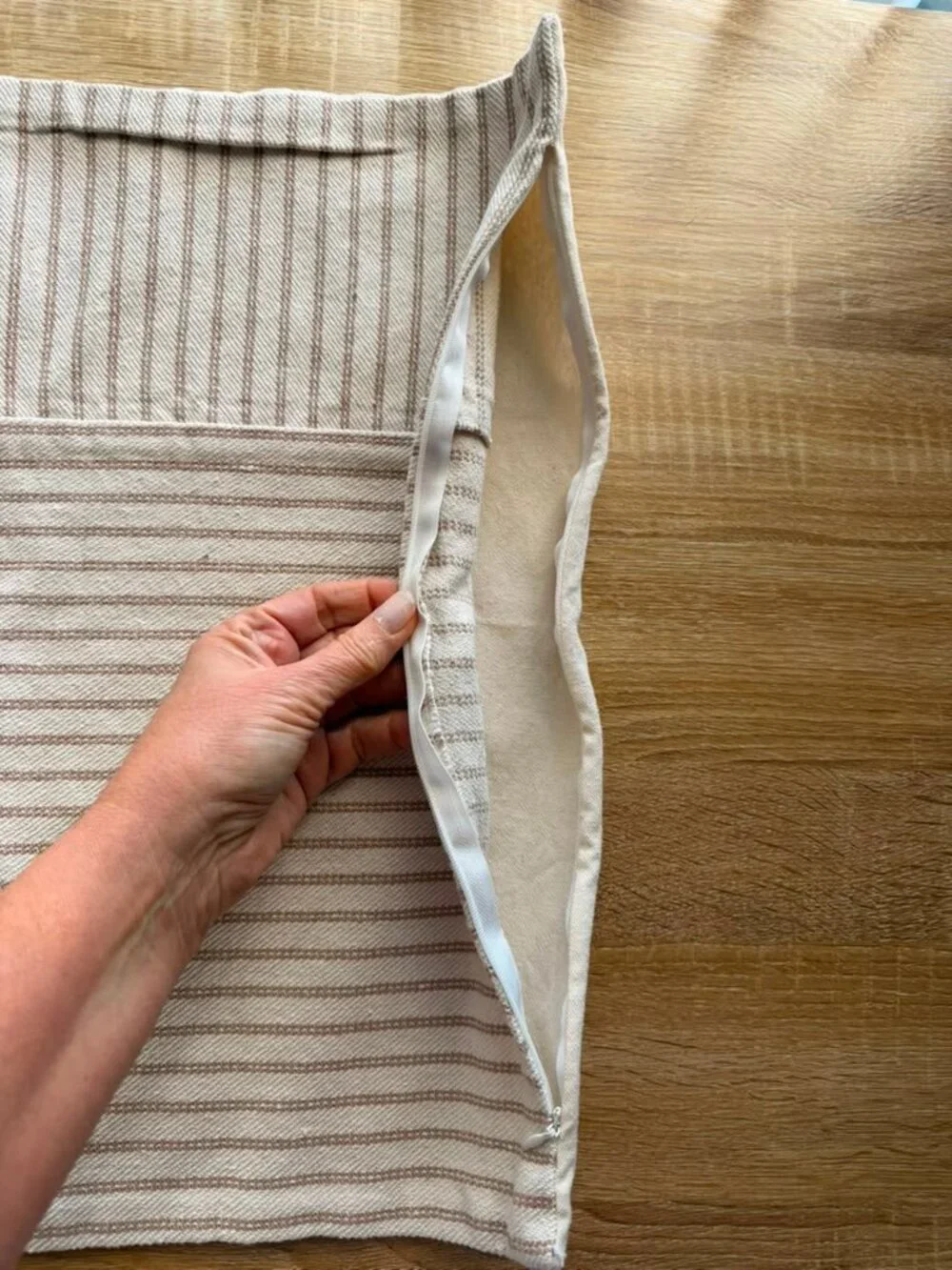 Beige Brown Striped Throw Pillow Cover 20x20 Farmhouse Hidden Zipper